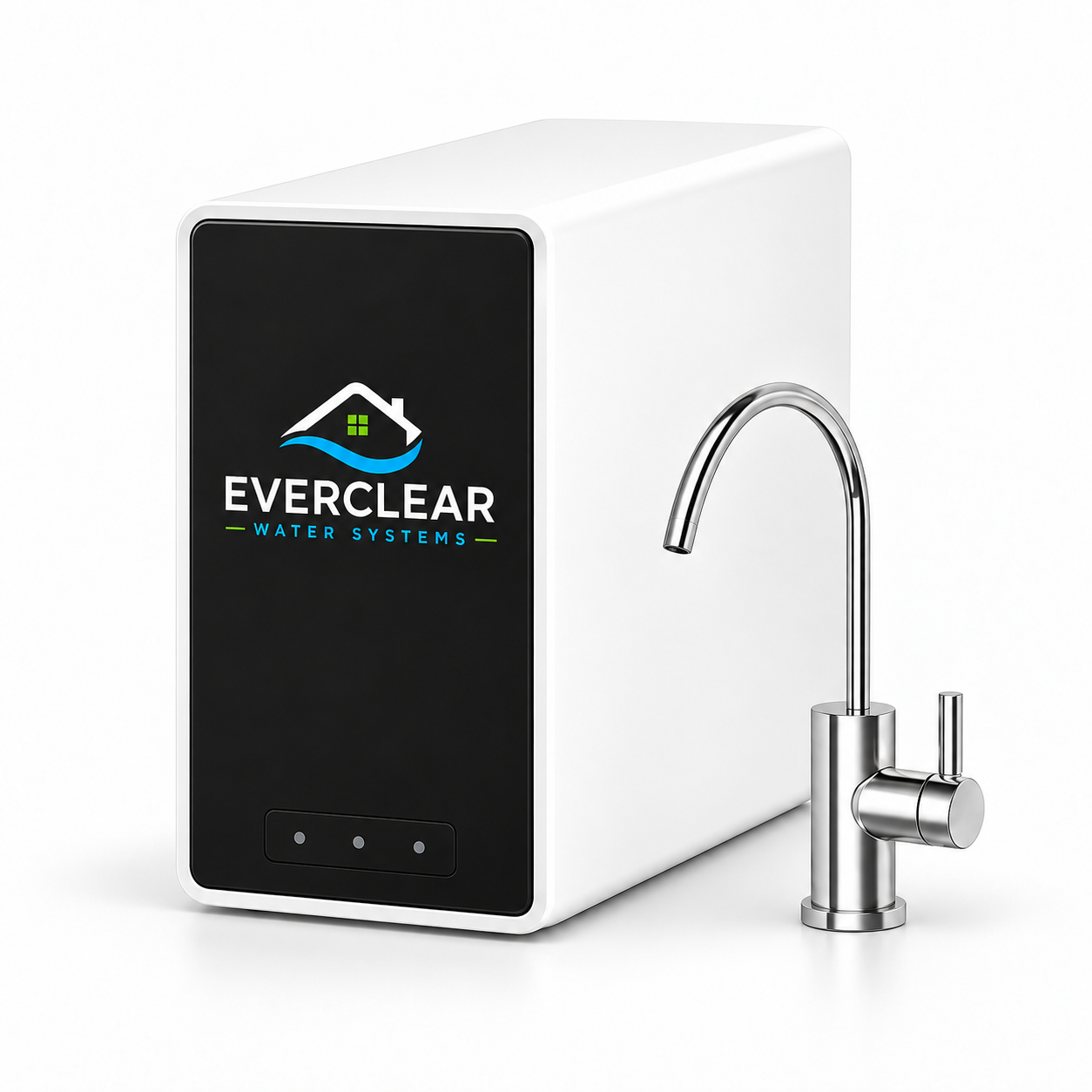 EverClear tankless reverse osmosis system with its dedicated chrome drinking-water faucet